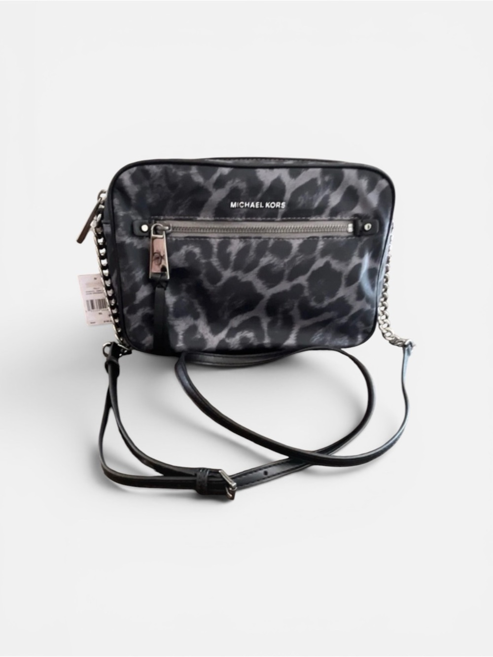 Michael Kors Black and Gray Leopard-Print Crossbody Bag